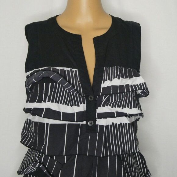 BCBGMaxazria Diana Layered Ruffle Striped Mini Dress XS Split Neck Black White - Picture 4 of 7